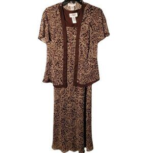 Studio I 2-piece Sleeveless Midi Dress with Jacket Brown & Beige Color Size 8